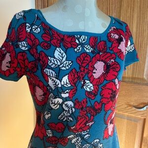 Maeve Teal Dress with Red Floral Pattern